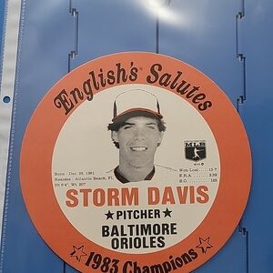 1983 English's Salutes Baltimore Orioles Storm Davis Chicken Bucket Lid disc